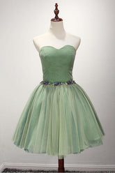 Green Ball-gown Sweetheart Short Tulle Homecoming Dress With Beading