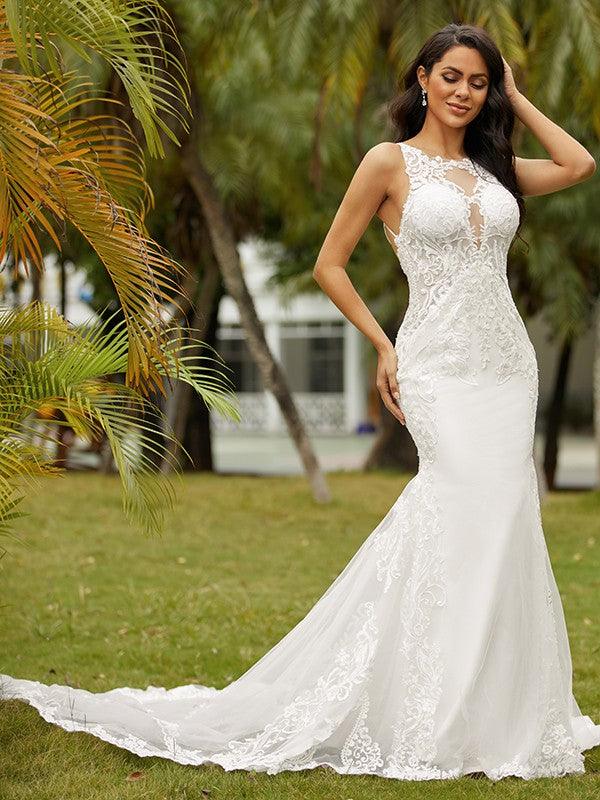 cathedral train wedding dress Ivory 2026 Trumpet Off-the-Shoulder Gown;Neckline Long Ivory Lace Applique v