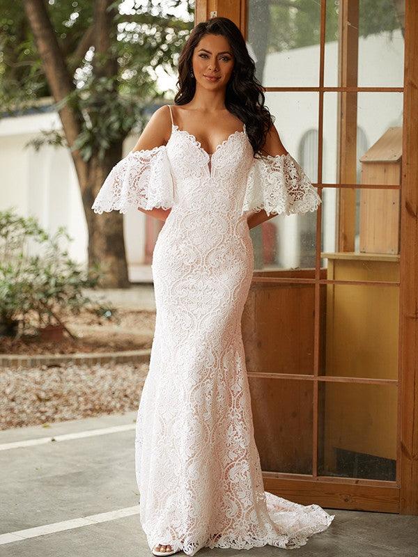 sheath column lace wedding dress 2026 Long Sleeves Wedding Dress Long Lace Sheath White Off-the-Shoulder