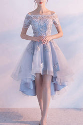 High Low Homecoming Dress Off-the-shoulder Tulle Short Prom Dress