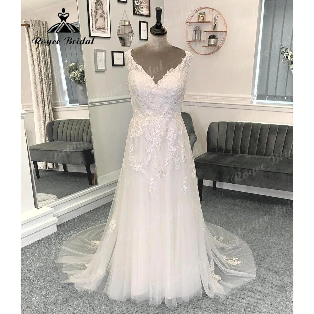 NumberSea-Hochzeitskleid Vinatge Beach Lace Appliques Boho Wedding