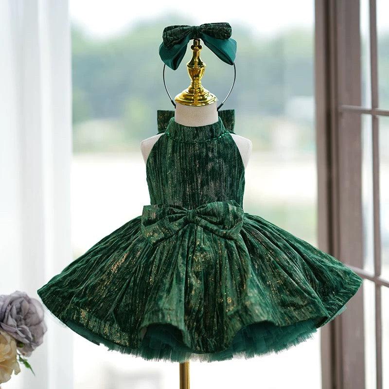 NumberSea-Velvet Knee-length Green Birthday Holiday Baby Girl Dress