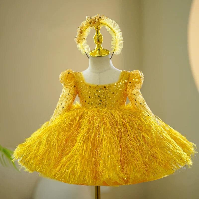 yellow sequin dress long sleeve NumberSea-Yellow Sequin Long Sleeves Knee-length Baby Girl Dress