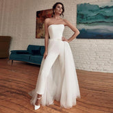 Vestidos de novia mono modestos blancos NumberSea con cola desmontable
