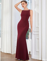 Meerjungfrau/Trompete Partykleider Rückenfrei Kleid Partykleidung Hochzeitsgast Bodenlang Ärmellos Rundhals Polyester mit Kristallen