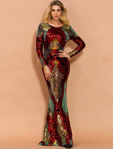 Meerjungfrau / Trompete Abendkleid Sexy Kleid Formell Sweep / Pinsel Schleppe Lange Ärmel Schmucksache-Ausschnitt Polyester Rückenfrei mit Pailletten