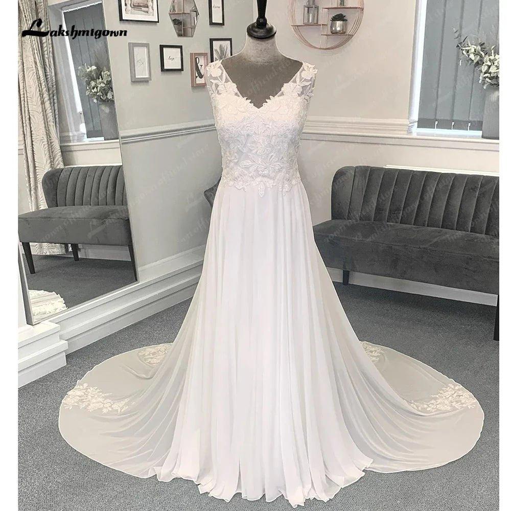 NumberSea-NumberSea A Line Chiffon Beach Wedding Dress for Women Vestidos de Novia 2025 Elegant Bridal Long Boho Dresses Lace Bodice