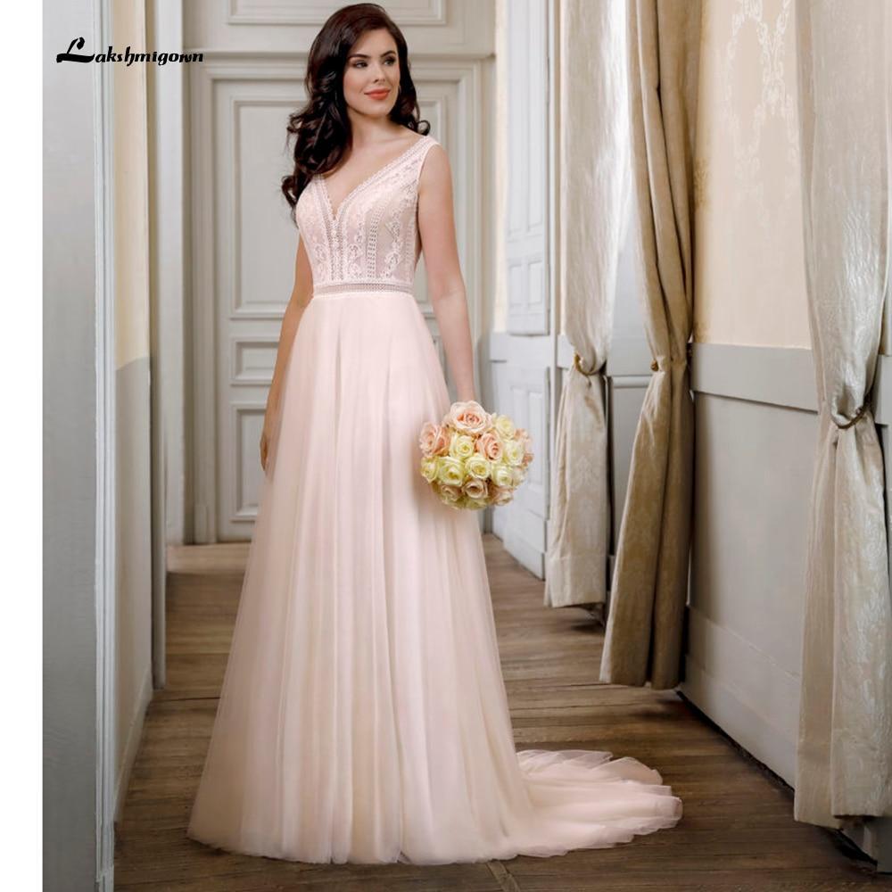 NumberSea-NumberSea Backless Boho A Line Blush Pink Wedding Dress