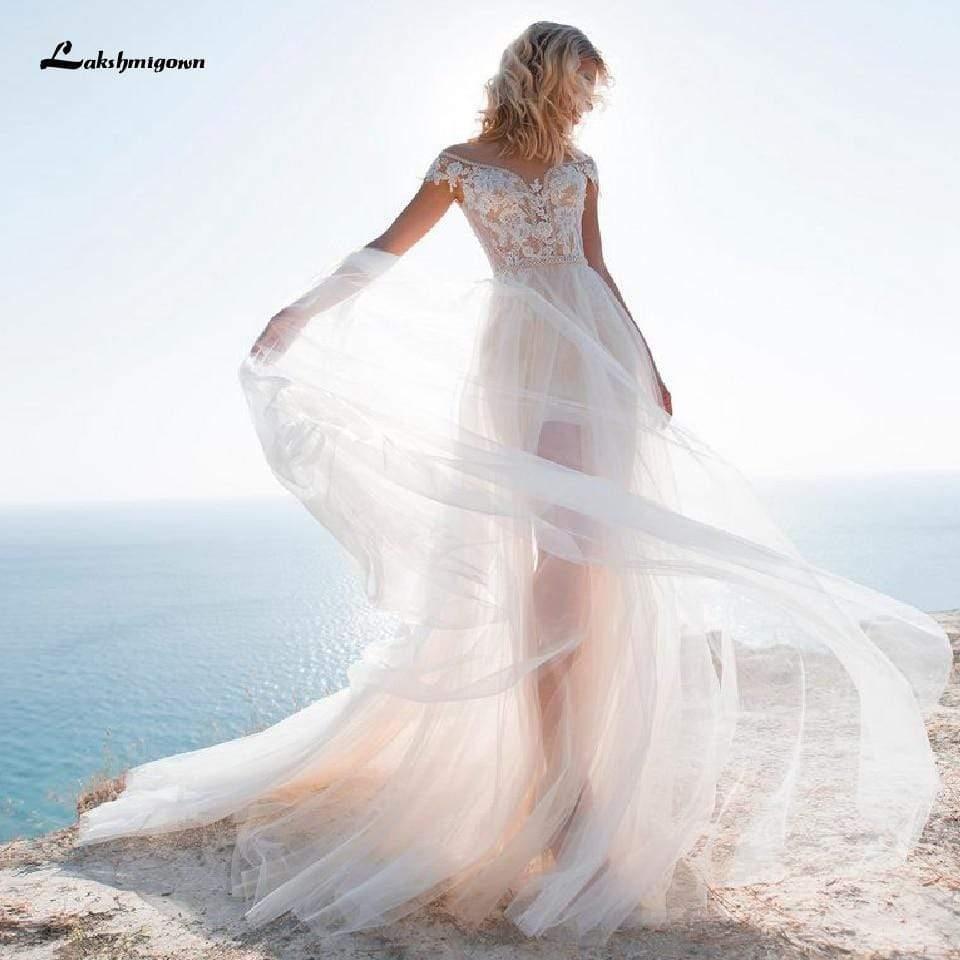 NumberSea-NumberSea Beach Short Wedding Dress 2 in 1 with Detachable Skirt Sexy Lace Ivory / 16W NumberSea-NumberSea Beach Short Wedding Dress 2 in 1 with Detachable Skirt Sexy Lace Ivory / 16W