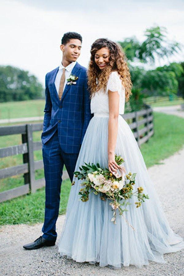 two piece casual wedding dress Two-Piece Casual Wedding Dress with Flowing Long Sleeves