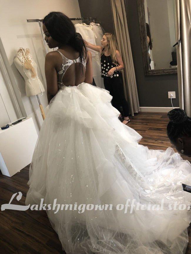 NumberSea-NumberSea Champagne Floral Lace Wedding Dresses Sexy Backless Ruffles Puffy Bridal Gowns Beach Wedding Gowns Vestido De Noiva NumberSea-NumberSea Champagne Floral Lace Wedding Dresses Sexy Backless Ruffles Puffy Bridal Gowns Beach Wedding Gowns Vestido De Noiva