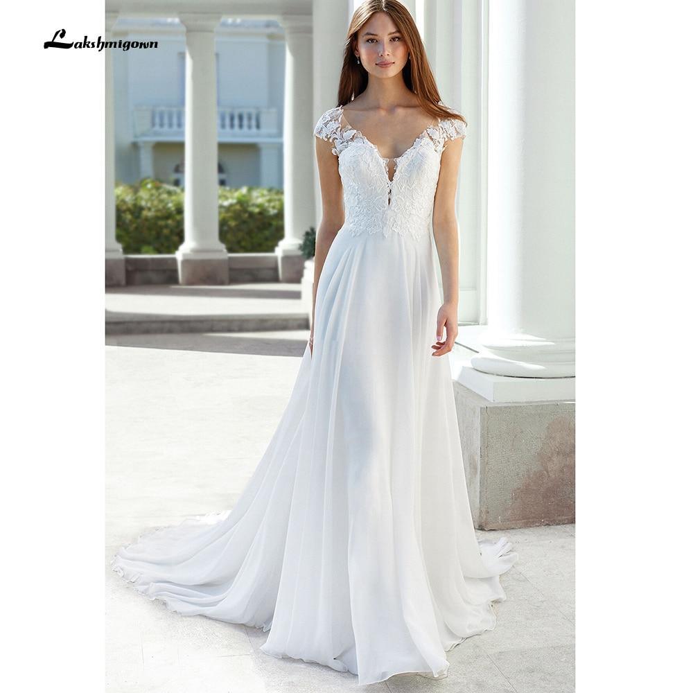lace cap sleeve backless wedding dress A Line Cap Sleeve Vintage Champagne Lace Bohemian Wedding Dress Sexy B SELINADRESS