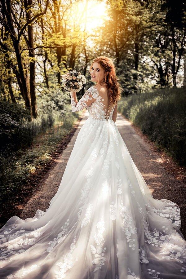 NumberSea-NumberSea Gorgeous Tulle Lace Illusion Neck Long Sleeves Wedding  Dresses, MW529