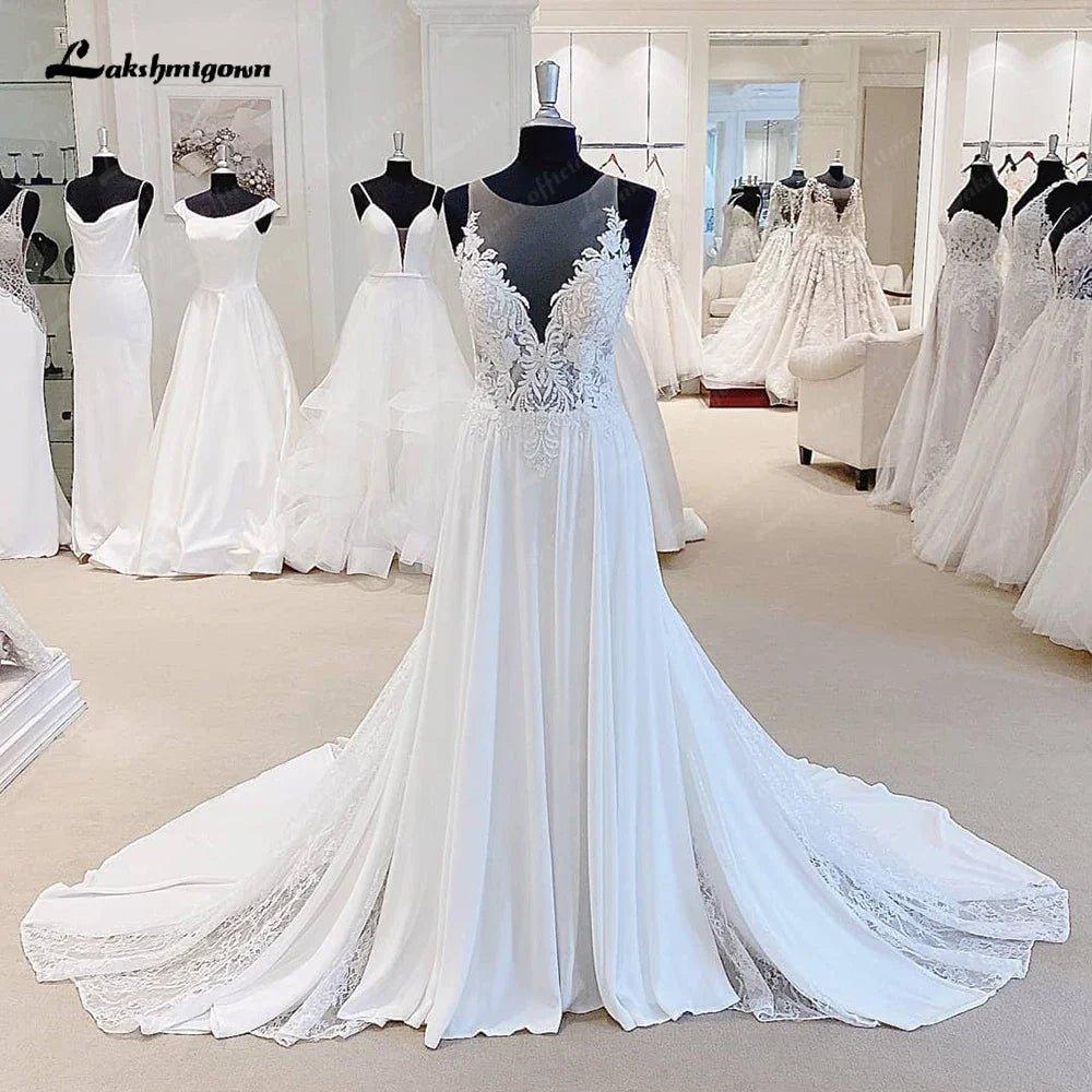 NumberSea-NumberSea Lace Civil Bohemian Boho Wedding Dress 2025 Sukienka A Line Chiffon Beach Bridal Receipt Gown White NumberSea-NumberSea Lace Civil Bohemian Boho Wedding Dress 2025 Sukienka A Line Chiffon Beach Bridal Receipt Gown White