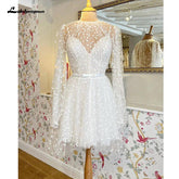 NumberSea - NumberSea Lace Short Wedding Dress With Detachable Jacket Dot Tulle Long Sleeves Bridal Gowns Robe De Mariage