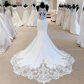 NumberSea - NumberSea Luxurious Crepe Mermaid Wedding Dress 2025 Trouwjurken Vintage Lace Boho Wedding Gowns Vestido De Novia