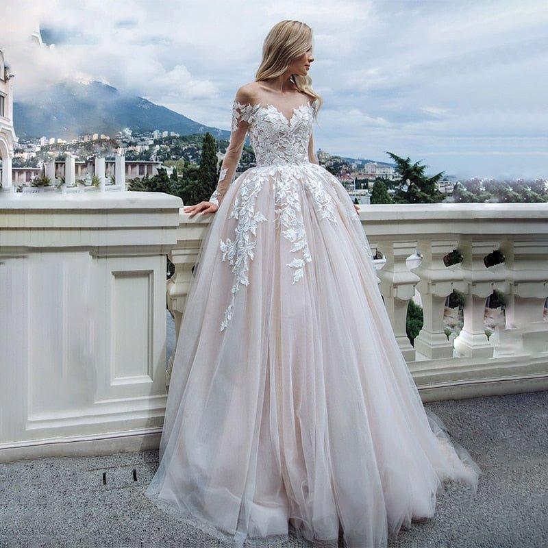 NumberSea-NumberSea Luxury Long Sleeves Wedding Dresses 2024 A Line V Neck Bridal Wedding Gown Lace Appliques Floor Length Ivory / 16W NumberSea-NumberSea Luxury Long Sleeves Wedding Dresses 2024 A Line V Neck Bridal Wedding Gown Lace Appliques Floor Length Ivory / 16W