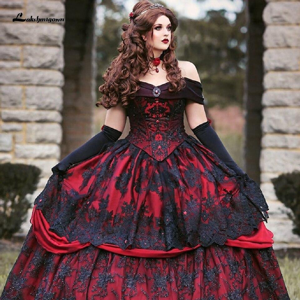 chinese dress ladies Sparkly Black Ruffle Ball Gown Wedding Dresses Red Lace Appliqued Quin –  Viniodress