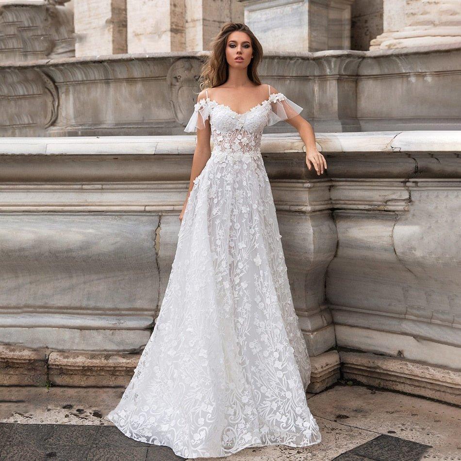 NumberSea-NumberSea New Wedding Dresses 2021 A-line Sweetheart Bridal Gown Lace Appliques Ball Gown Short Sleeve Backless Vestidos de Noivas White / NumberSea-NumberSea New Wedding Dresses 2021 A-line Sweetheart Bridal Gown Lace Appliques Ball Gown Short Sleeve Backless Vestidos de Noivas White /
