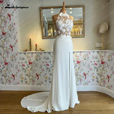 NumberSea - NumberSea NumberSea Applique Halter Wedding Dress Sleeveless Strapless Leg Split Open Back Bride Gown Vestidos De Novia Custom Made