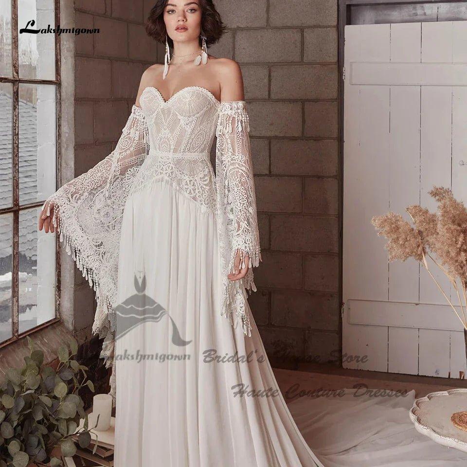 boho wedding dress 2025 Lace Boho Wedding Dress Off the Shoulder 2025 Civil Bridal Dress A Lin Msikoods Official Store