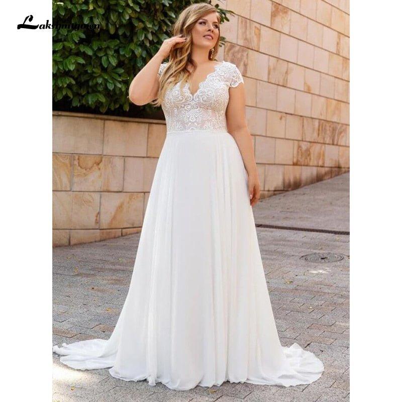 NumberSea-NumberSea Plus Size Wedding Dress 2021 Vintage Lace Appliques Wedding Gowns Vestido Boho Bridal Dresses Lakshmigown