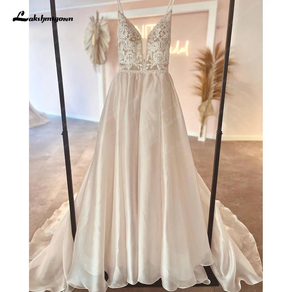 NumberSea-NumberSea Robe Civil Boho Champagne Lace V Neck A Line Beach Wedding Dress 2025 Bridal Gowns Custom Made Vestidos