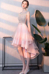 Pink Tulle Sequin Short Prom Dress Pink Homecoming Dress