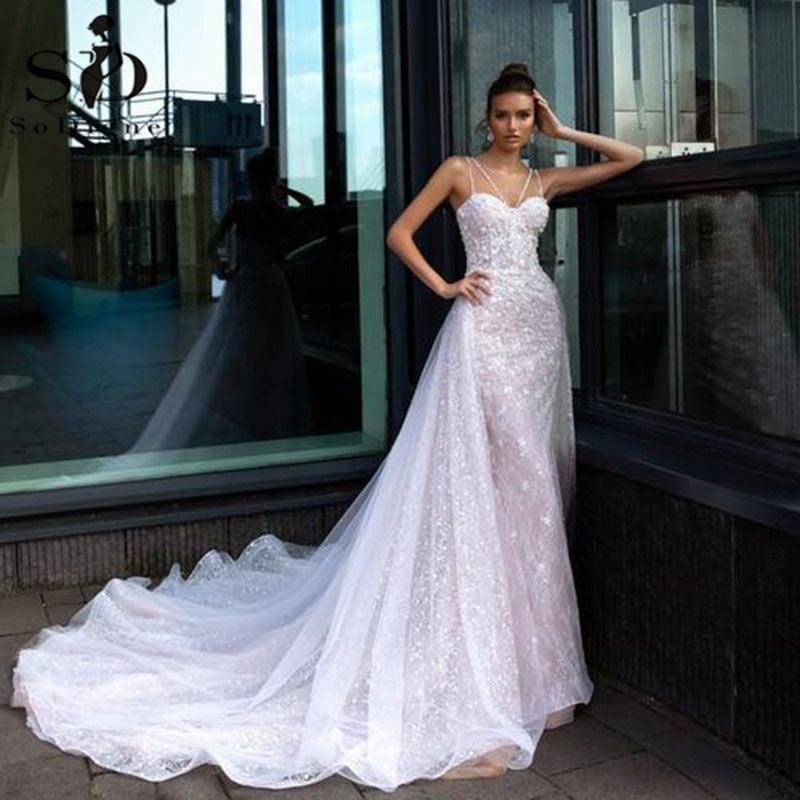 NumberSea-NumberSea Vintage Mermaid Wedding Dress Sexy Sweetheart Lace Appliques 2 in 1 Bridal Dress Detachable Skirt Wedding Gowns