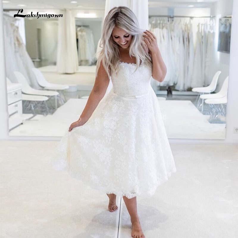 chinese dress ladies NumberSea-NumberSea Vintage Wedding Dress Strapless Tea Length Lace Bridal Gowns Robe de Mariee Short Wedding Gown Vestido de Noiva Ivory / 16