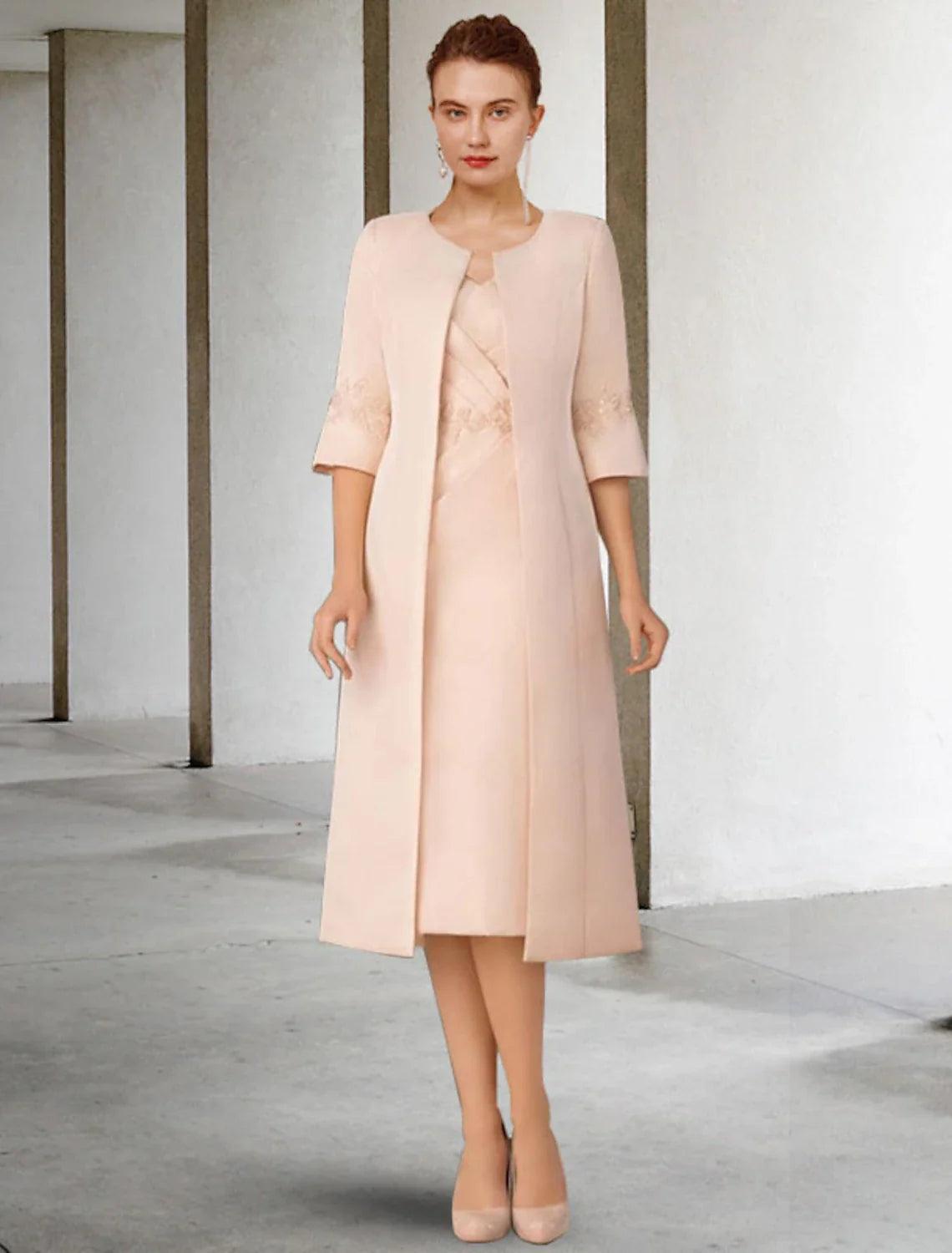 knee length mother of the bride dresses with jackets Sheath/Column Chiffon V-Neck Mother of the Bride Dresses with Sequins Jacket Knee-Length Long Sleeves Jade