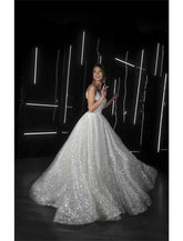 Hall Sparkle & Shine Lässige Brautkleider A-Linie Camisole V-Ausschnitt Spaghettiträger Sweep/Pinselzug Pailletten Brautkleider mit Volltonfarbe Sommer Herbst Hochzeitsfeier