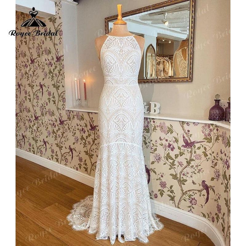NumberSea-robe marie sirene Trumpet Halter Wedding Dress Open Back Lace Mermaid Vintage Country Wedding Gown vestido de boda corte sirena Ivory / 22W NumberSea-robe marie sirene Trumpet Halter Wedding Dress Open Back Lace Mermaid Vintage Country Wedding Gown vestido de boda corte sirena Ivory / 22W