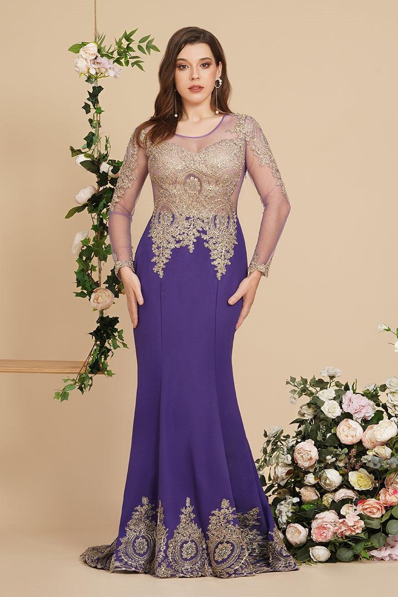 NumberSea-Sexy Lace Appliques Long Sleeves Mermaid Prom Dresses Custom Color