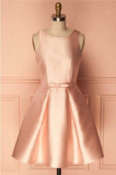 Simple Satin Short Prom Dress Homecoming Dresses with BowKnot