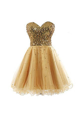 Sweetheart Tullle Sequins Homecoming Dress Short Prom Gown