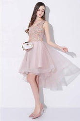 Tulle High Low V-neck Homecoming Prom Dress Sleeveless