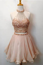 Two Pieces High Neck Beading Short Homecoming Dresses
