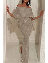 Meerjungfrau/Trompete Abendkleid Sparkle & Shine Kleid Formeller Hochzeitsgast Sweep/Pinselzug Ärmellos Schulterfrei Capes Mit Pailletten und Paillettenschlitz