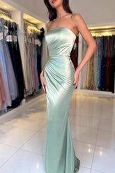 Vintage Column Satin Sleeveless Prom Dresses With Ruffles