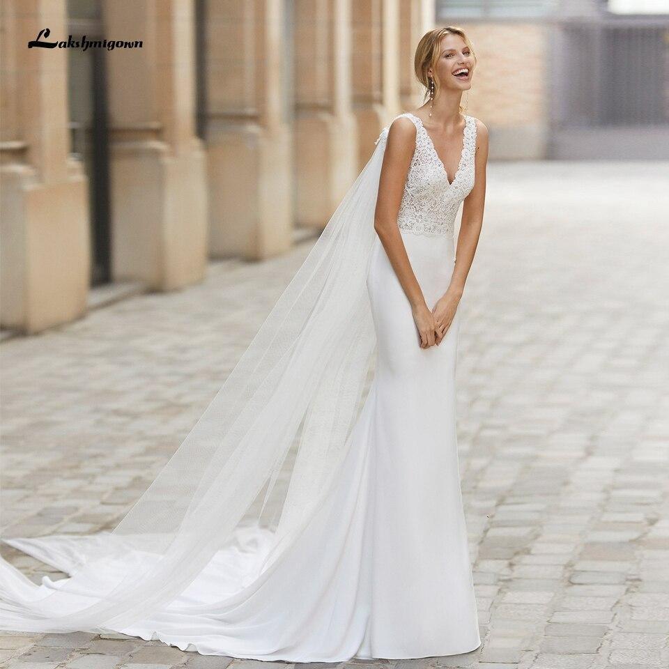 NumberSea-NumberSea Vintage Satin Wedding Dress with Wings Boho Style V-neck