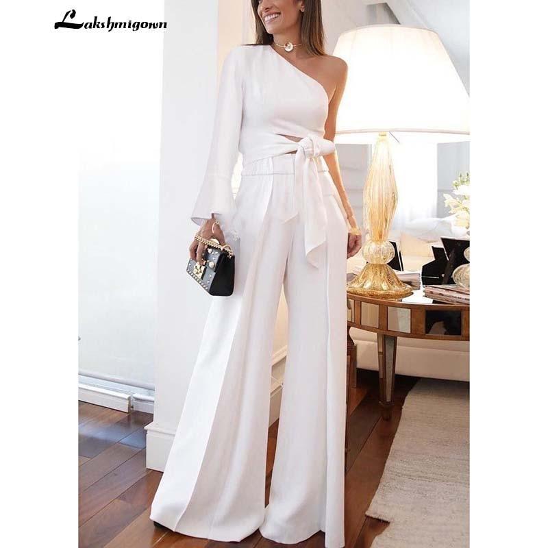 NumberSea-NumberSea White Satin Jumpsuits Wedding Dresses Long Sleeves