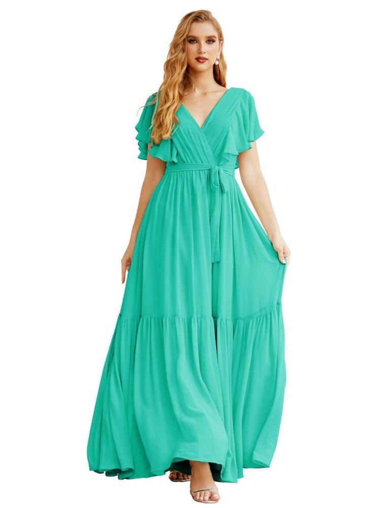 NumberSea-Women's Open Back Formal Evening Party Prom Gowns V-Neck Long Chiffon Bridesmaid Dresses with Waist Belt SEA28038 NumberSea-Women's Open Back Formal Evening Party Prom Gowns V-Neck Long Chiffon Bridesmaid Dresses with Waist Belt SEA28038