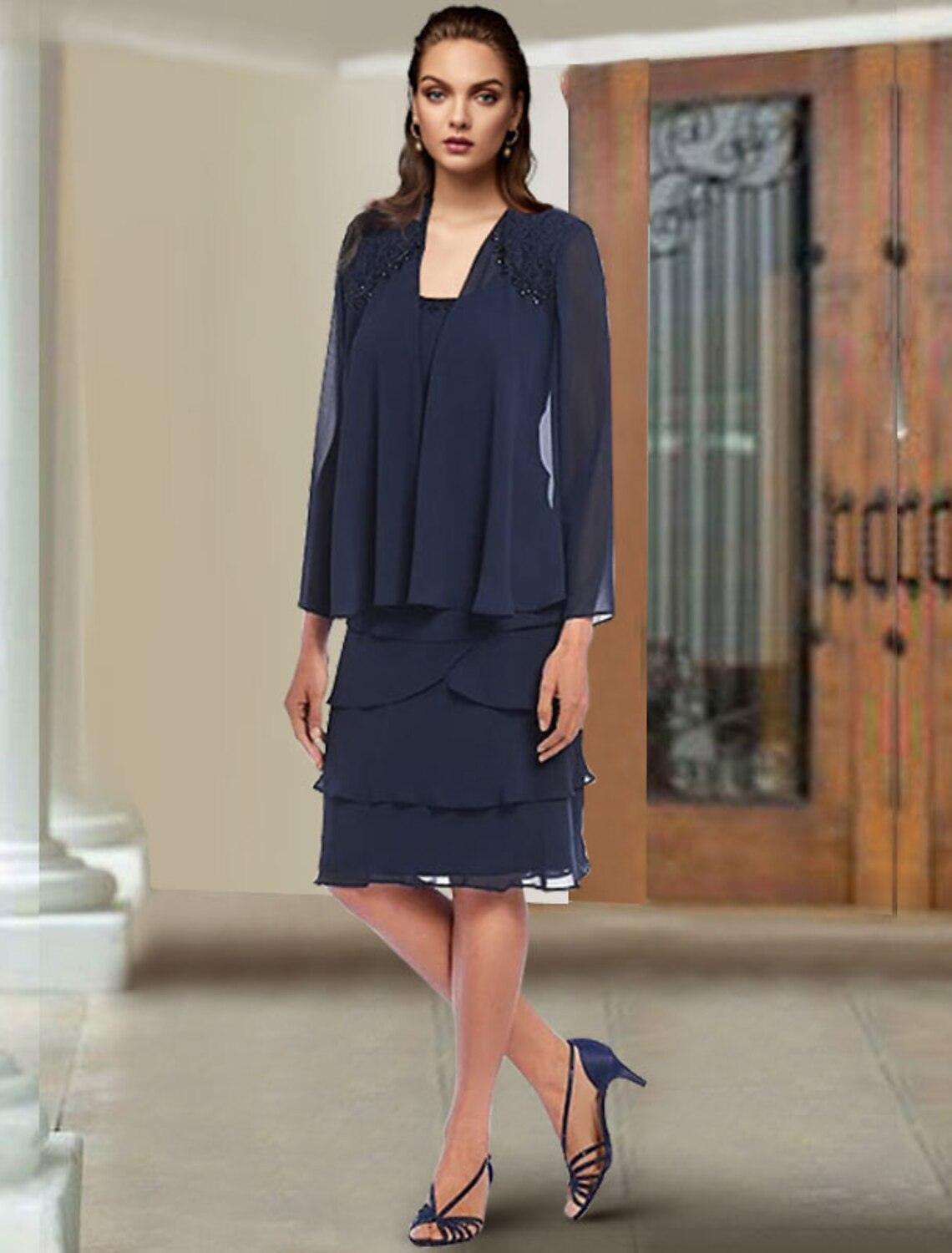 Two Piece Sheath / Column Mother of the Bride Dress Elegant Scoop Neck NumberSea Two Piece Sheath / Column Mother of the Bride Dress Elegant Scoop Neck NumberSea