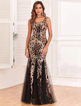 Meerjungfrau/Trompete Abendkleid, elegantes Kleid, Abendparty, Abschlussball, bodenlang, ärmellos, V-Ausschnitt, Brautjungfernkleid, Pailletten, V-Rücken mit Paillettenstickerei