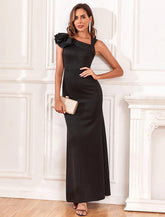 Meerjungfrau/Trompete Abendkleid Elegantes Kleid Abend Party Ball Bodenlang Ärmellos Quadratischer Ausschnitt Herbst Hochzeitsempfang Polyester mit Rüschen