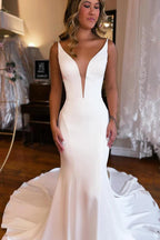 Wedding Dress Simple White Mermaid Backless