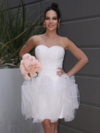 Vestidos de novia princesa organza fruncido escote corazón sin mangas corto/mini