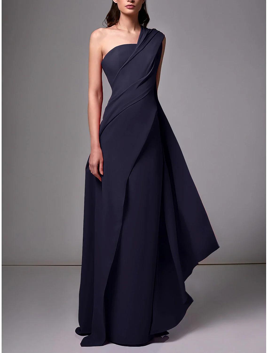 stretchy formal dress for wedding Gown Guest Elegant Formal Floor Length Sleeveless One Shoulder Stretch Chiffon with Ruched Evening Dress KD118001-SML-1 Ezra Textured Zipper Dress- Run tape around the Size:39-41