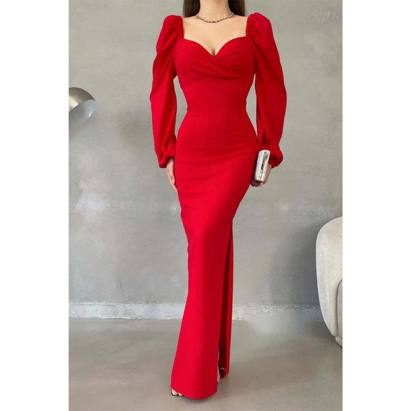 Simple Sheath Sweetheart Long Sleeves Long Prom Dress